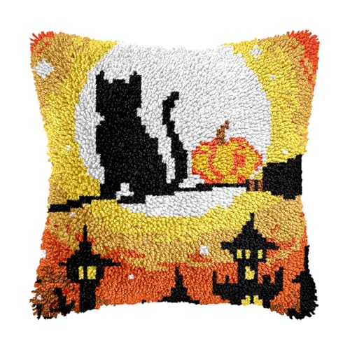Image of bositigo Cat Latch Hook Pillow Kit for Adults & Kids, DIY Pre-Printed Canvas Craft, 17x17 Inch Decorative Cover for Sofa Cushions, Bedroom Decor (Cat Pattern 36)