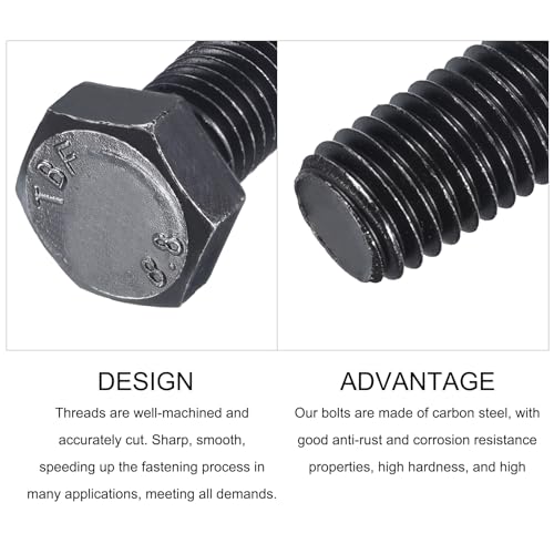 Image of METALLIXITY Hex Bolts (M12-1.75x25mm) 5Pcs, 8.8 Grade Carbon Steel Fully Threaded Black Oxide, Coarse Thread UNC Hex Head Screw Bolt - for Furniture Repair