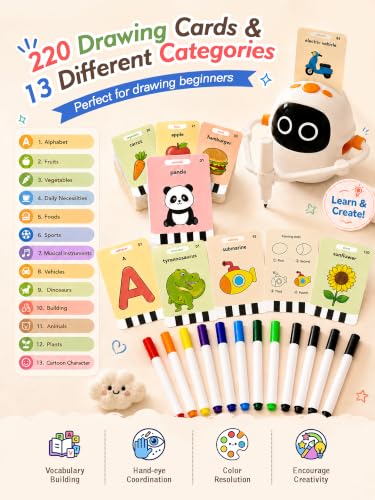 Drawing Robot for Kids, 220 Flash Cards, Toys and Gifts for 3-8 Girls Boys - Image 4