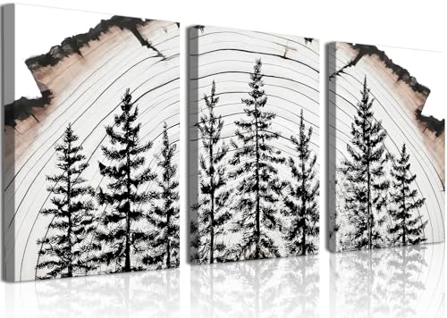 Tree Ring Framed Canvas Wall Art Set, Natural Woodland -Inspired