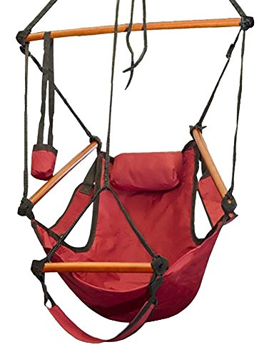 OTLIVE Hammock Patio Yard Hanging Chair Swing Chair Solid Wood Indoor Outdoor (Red)