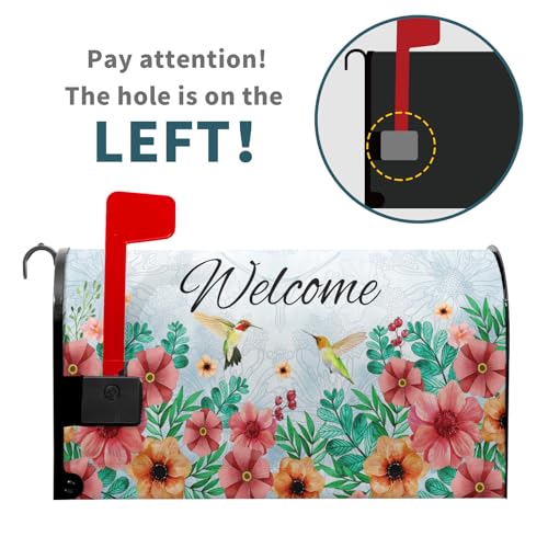 Image of Spring Summer Hummingbirds Magnetic Mailbox Covers Summer Blooming Flowers Welcome Mailbox Wraps Standard Size 21 inch x 18 inch inch Spring Decor Post Letter Box for Home Garden Yard