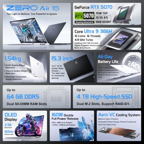 Image of Thunderobot Zero Air 15 Ultra 9 386H RTX 5070 64GB DDR5 + 4TB Gaming Laptop