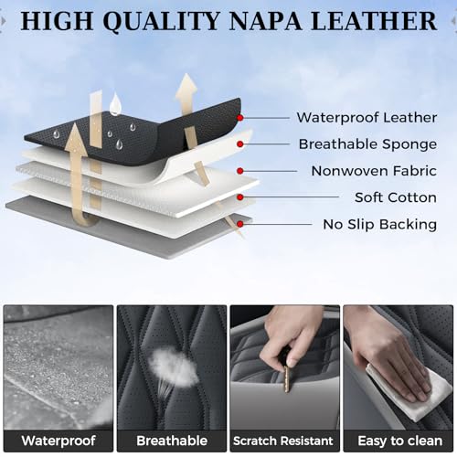 Image of Coverado Front Seat Covers, Car Seat Protector, Waterproof Nappa Leather Cushion, Fit for Most Sedans SUV Pick-up Truck-Gray&Black