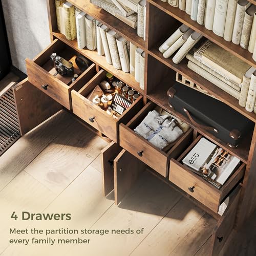 IRONCK 78.7" Bookcase with 4 Drawers and 4 Doors, 6 Tier Large Bookshelf with Storage, Floor Standing Display Storage Shelves, Tall Storage Cabinet for Living Room の商品画像 3