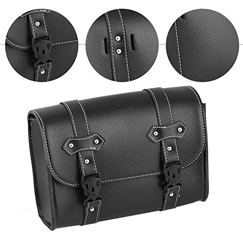 Luixxuer Motorcycle Side Bag ATV UTV Tool Bag, Universal PU Leather Waterproof Fork Bag Luggage Saddlebags Handlebar Rear Bag Sissy Bar Storage Tool Bag (Black)