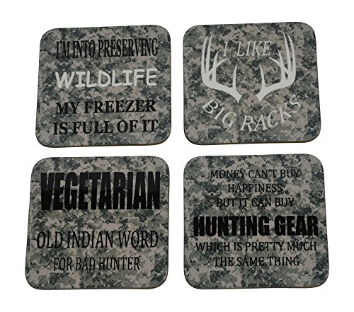 Hunting Drink Coaster Set Hunting Gift Beer Drinking Joke Funny Home Kitchen Barware Camo