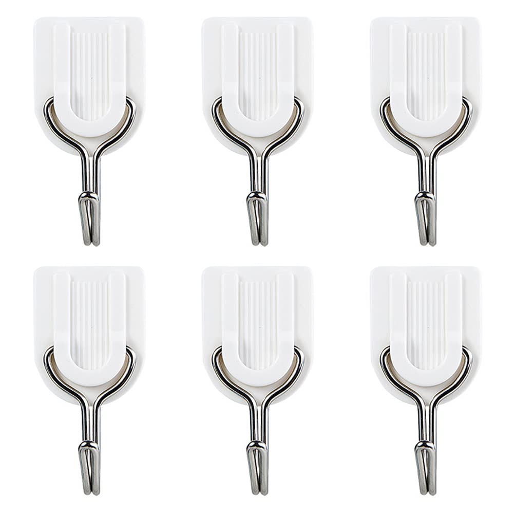 6PCS Towel Hook Plastic Door Hanger Self Adhesive Wall Hanger Hat Racks Key Hanger Wall Organizer Home Decor Key Holder, White