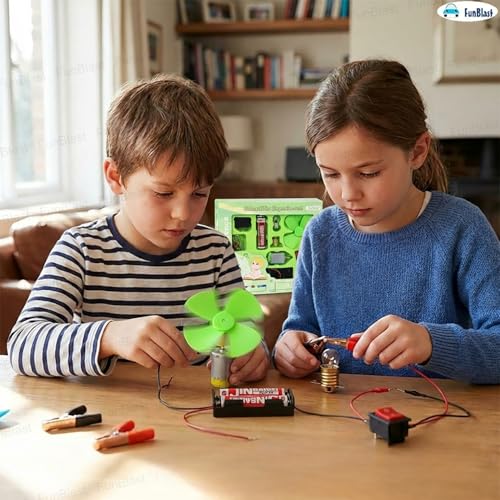 Image of FunBlast Science Experiment Kit - Science Kit for Kids, STEM Learning Kit, DIY Science Kit for Students & School Projects, Electric Circuit Kit for Students with Motor Fan Toy (Green)