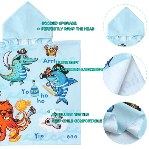 Image of NovForth Kids Beach Towel for Boys Girls, Hooded Bath Towel Wrap, Toddler Pool Towel with Hood