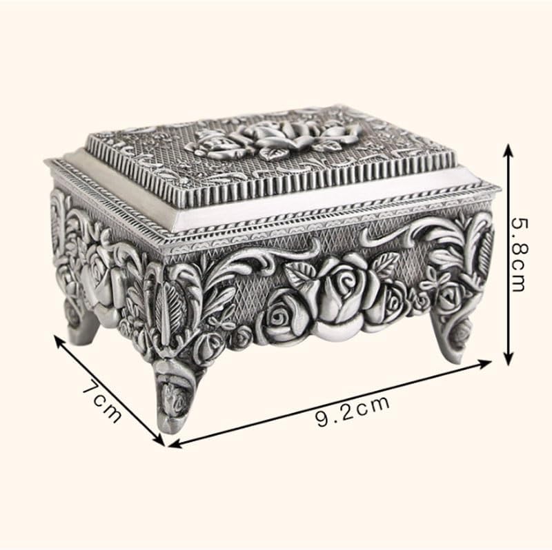Rose Patterned Metal Retro Jewelry Box Earring Desktop Accessory Storage image 3