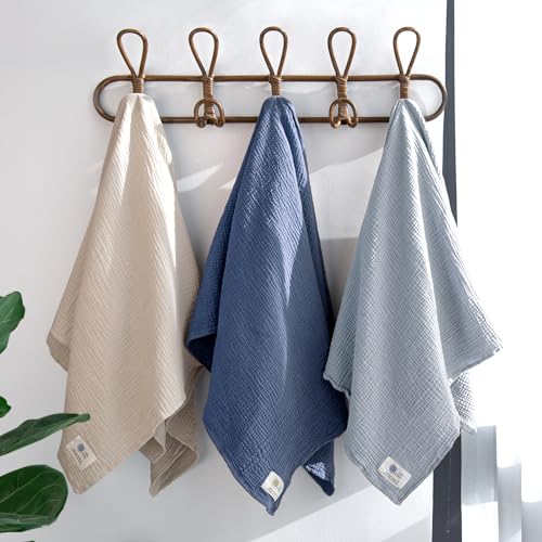 Image of lulumoon Muslin Swaddle Blanket Baby - Cotton Swaddling Blanket Soft Baby Receiving Blankets Neutral 3Pack(Navy)