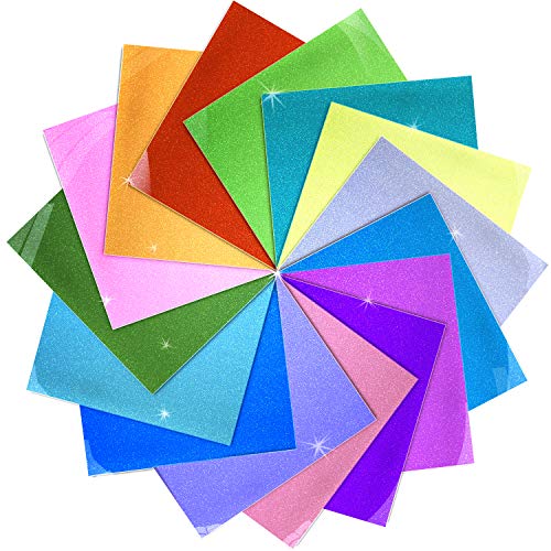 Glitter Vinyl Sheets, Ohuhu 18 Permanent Adhesive Backed Vinyl Sheets Set, 15 Glitter Vinyl Sheets 12