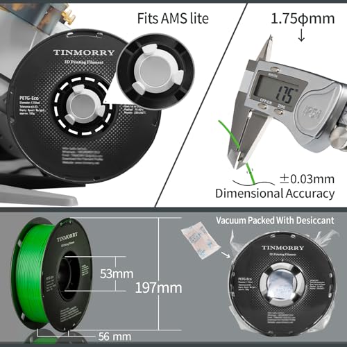 Image of TINMORRY PETG Filament 1.75, Rapid PETG-Eco 3D Printer Filament, Compatible with Most FDM 3D Printers, 1 KG 1 Spool, Green