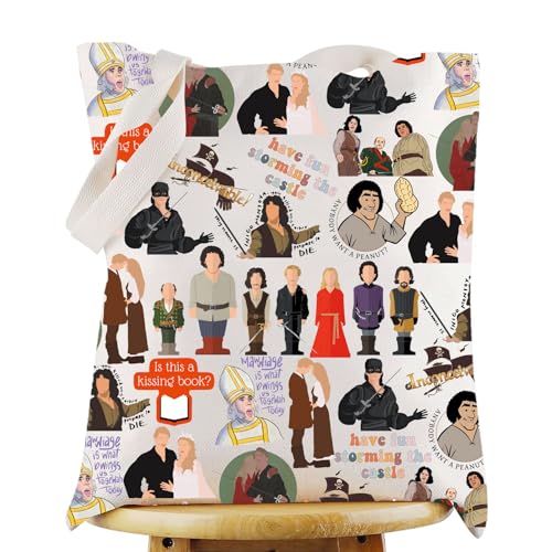 WZMPA Princess & Westley Tote Bag 80s Movie Gift Humpudink Fans Reusable Grocery Bag Princess Movie Bride Merchandise (Storming the castle-T)