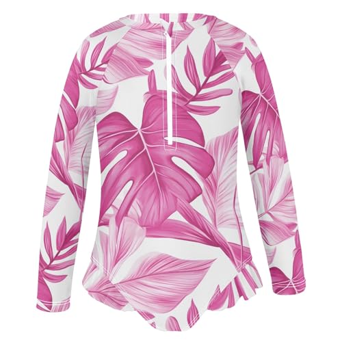 ALAZA Toddler Swimsuit Girl Bathing Suit Swimwear Rash Guard Tropical Leaves Long Sleeve 3T2