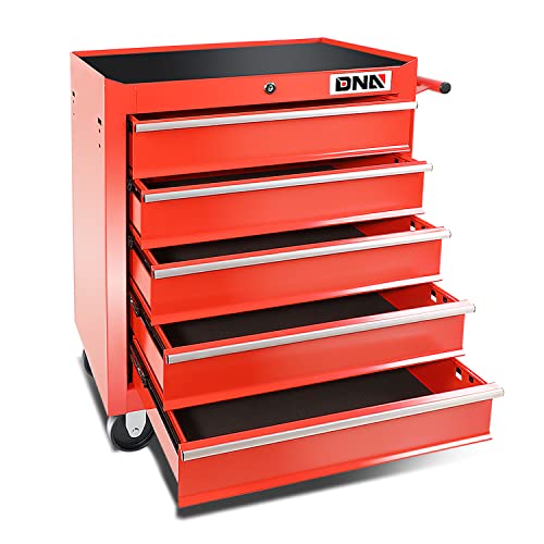 Image of DNA Motoring TOOLS-00263 5-Drawer Plastic Top Rolling Tool Cabinet with Keyed Locking System,13 inch D x 24.5 inch W x 30.5 inch H,Red