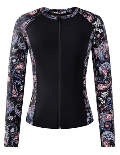 Image of JACK SMITH Women's 3 Piece Long Sleeve Rash Guard Swimsuits Zip Front Bathing Suit Tankini Swimsuits UPF 50