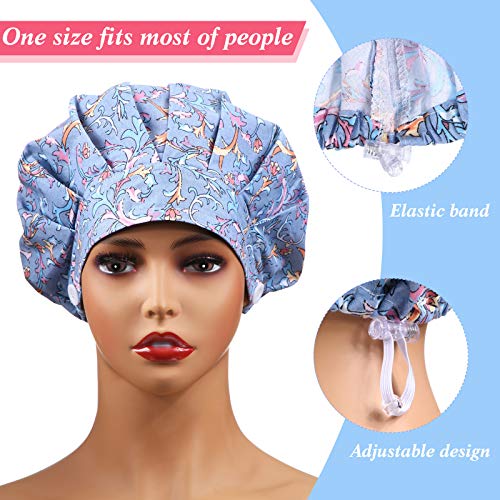 Image of Geyoga 5 Pcs Bouffant Caps with Buttons for Nurse Adjustable Bouffant Turban Hats with Sweatband for Women Men 5 Styles