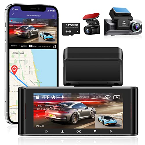 AZDOME 4K Dashcam mit WiFi GPS 4K + 1080P Autokamera Vorne und Hinten mit Parküberwachung Bewegungserkennung Kollisionserkennung G-Sensor Loop-Aufnahme Weitwinkelobjektiv WDR SD-Karte(M550-2CH)