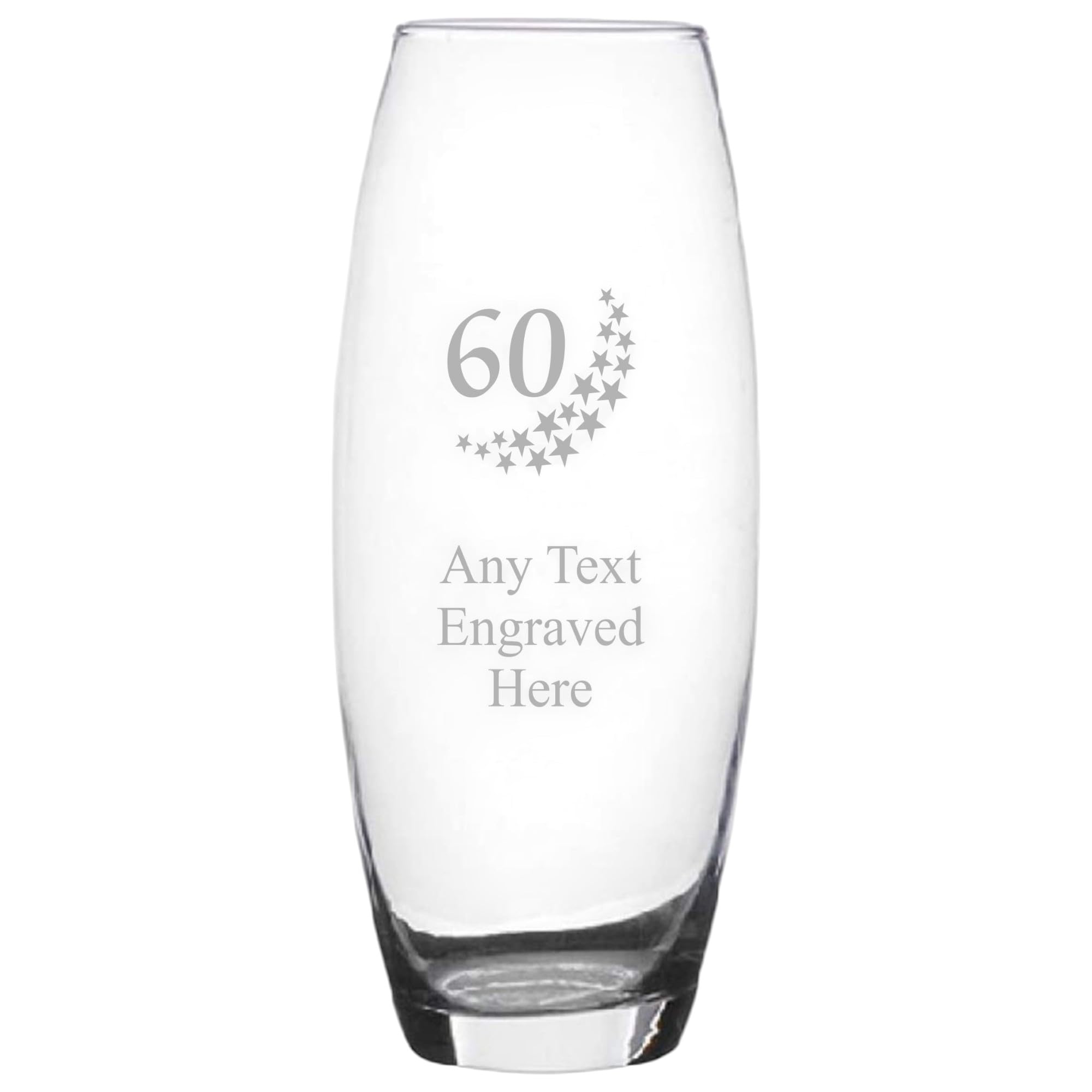 Personalised Engraved Number & Stars Design Bullet Glass Vase For Flowers Birthday Anniversary 18/21/30/40/50/60/70/80/90 (60 With Stars)