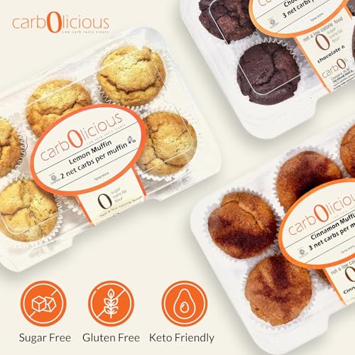 Low Carb Strawberry Muffins 12 Pcs (2-Pack) by Carb-o-licious- Delicious Keto Mini Muffins with Only 2 Net Carbs, 9g Protein - Sugar Free Cupcake Style Healthy Snack Made, Almond Flour, Low-Carb Treat