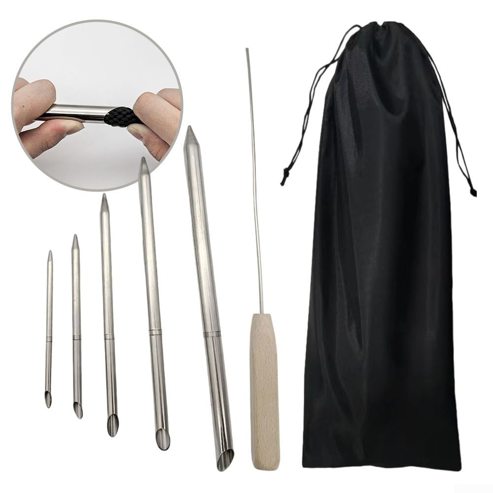 Kit di strumenti per giunzione di corda, set da 6 pezzi in acciaio inox aghi per trecce in 5 misure con asta di spinta per vela escursionismo sartiame