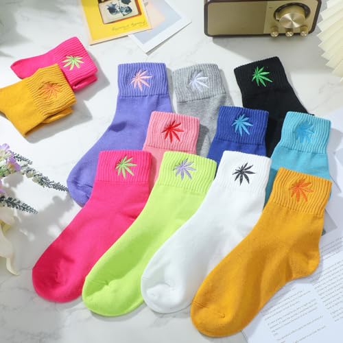 Image of Eurzom 10 Pairs Socks Womens Crew Elastic Ankle Length Cotton Socks Aesthetic Cute Lightweight Low Cut Gifts for Women