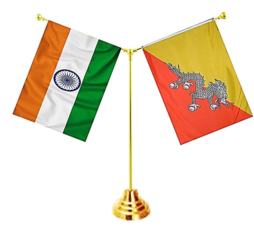 BHUTAN & INDIA Miniature Flags - Shining Cotton Cloth with Y-Shape Classy Brass Base Table Stand-picture-50