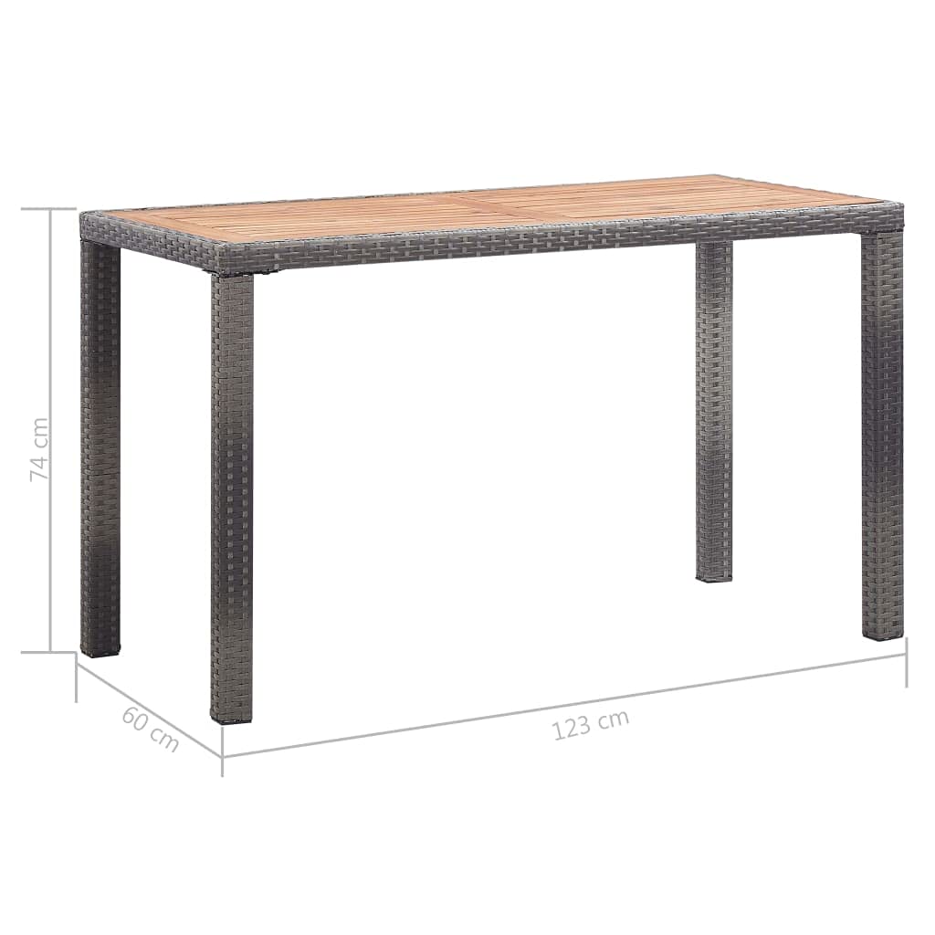 Stół ogrodowy z drewna akacjowego z malowaną proszkowo stalową ramą w kolorze antracytowym i brązowym, 123 x 60 x 74 cm, odporny na warunki atmosferyczne, stół tarasowy, do ogrodu, na