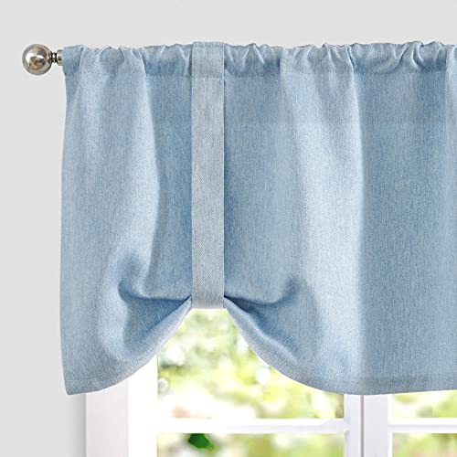 Jinchan Tie Up Valance Curtains Faux Linen Kitchen Valance For Windows 18 Inch Farmhouse Window Valance For Living Room Bathroom Rod Pocket Country Small Window Curtains 1 Panel Denim Blue #TOP22