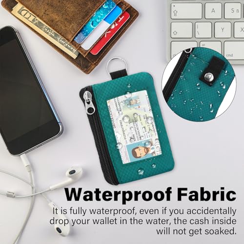 Image of Minimalist RFID Wallet with Lanyard, Multi-Functional ID Case with 2 Zipper Pockets and Key Chain for Men and Women, Tactical Badge Pouch Cards Holder, Coin Purse for Travel Sports - Peacock