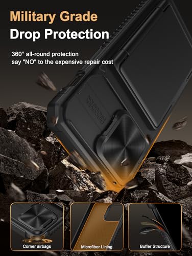 Image of Vihibii for iPhone 14 Pro Max Back Cover with Card Holder (4 Cards) [RFID Blocking] & Slide Camera Cover, Military Grade Drop Protection, Rugged Hard Back & Silicone Edge Wallet Phone Case 6.7 inch, Black