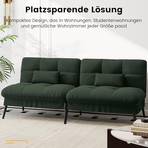 LUCKRACER Sofa 3 Sitzer Sofa Schlafsofa mit Schlaffunktion, überzug Futon Klappsofa, Bettcouch, ecksofa, Couch, 5 Verstellbare Winkel, Ideal für Wohnungen Wohnzimmer aus Stoff Grün
