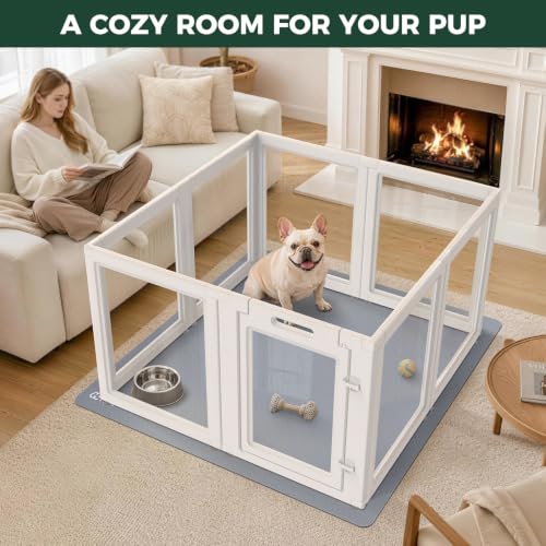 Image of FXW AuraSpace Acrylic Indoor Dog Playpen with Floor Mat, 30 inch H, 8 Panels