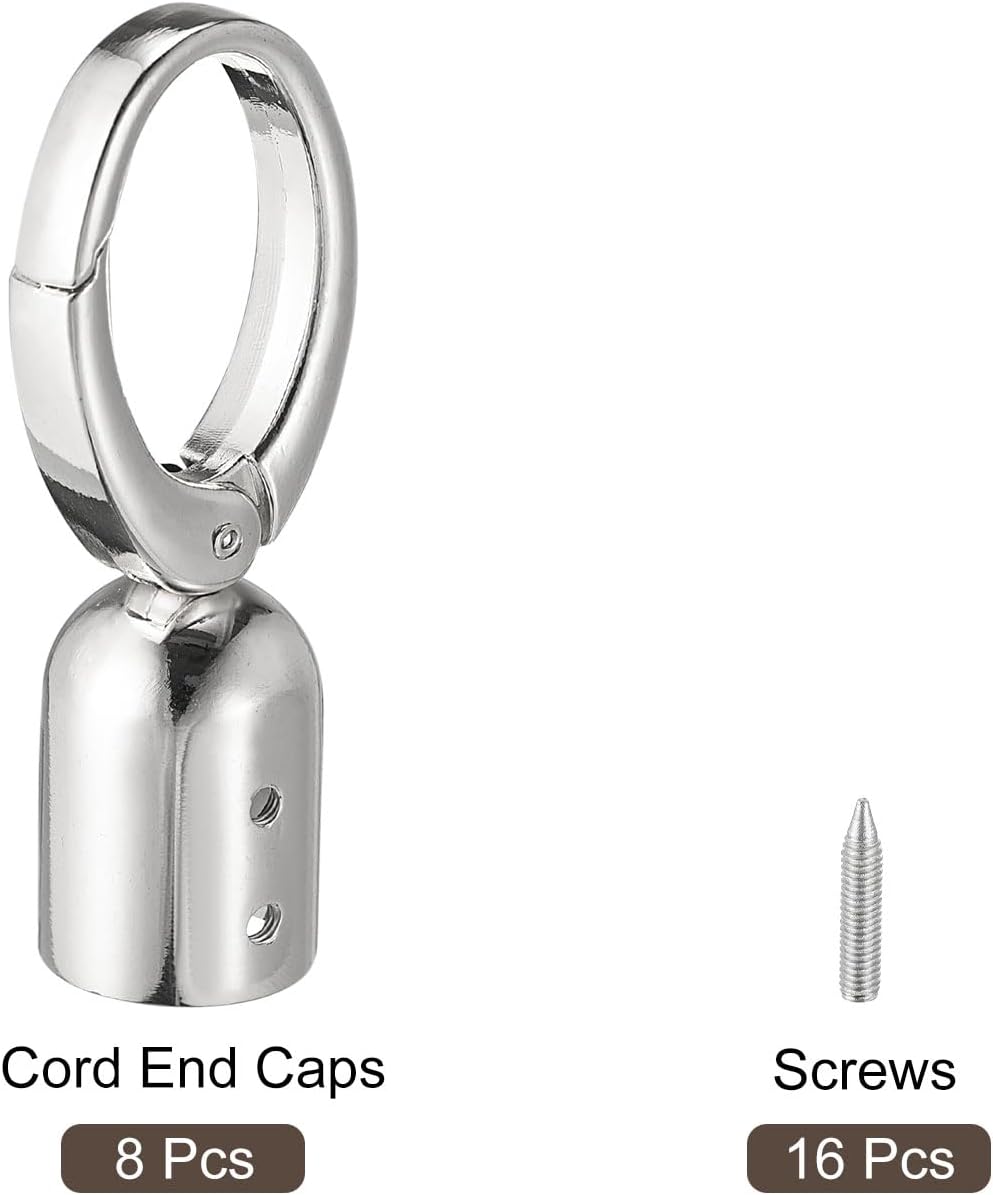 uxcell Cord End Cap, 8Pcs 15mm/0.6" End Cap Barrel Beads Terminators Cord with Screws Finding for Tassel Jewelry Making Bag Strap DIY, Silver
