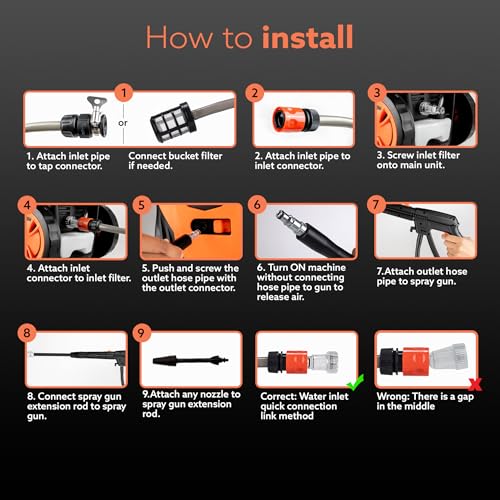 Image of AGARO Royal High Pressure washer, 1800 Watts Motor, 140 Bars, 7L /Min Flow Rate, 5 Meters Outlet Hose, Upright Design With Wheel, For Car, Bike and Home Cleaning Purpose, Turbo Nozzle, Black and Orange
