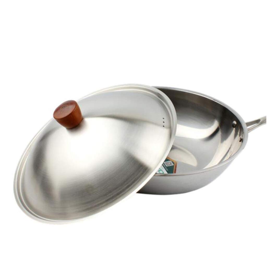 Tapa de Cacerola Tapa de Olla de Acero Grueso Arena de Acero Inoxidable Tapa de sartén Suave Olla de Madera Tamaño Giratorio 30 cm 32 cm 34 cm (Blanco 32 cm)
