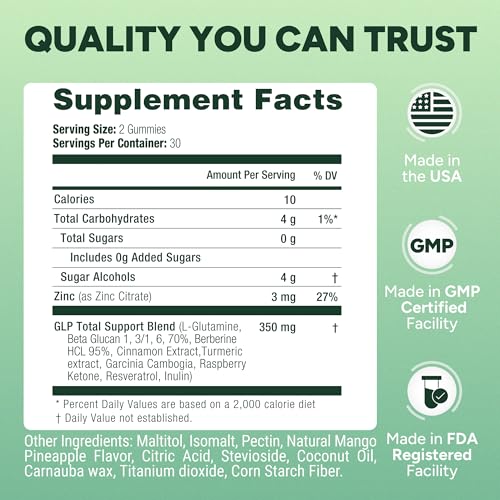 GLP-1 Support Gummies – Sugar-Free Appetite & Craving Control Supplement with Berberine, Cinnamon, Turmeric, Garcinia & Raspberry Ketones – Digestion, Weight Loss, Carb Blocker, Vegan, Keto - Image 6