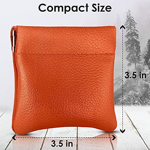 Image of Nabob Leather Genuine Leather Squeeze Coin Purse, Coin Pouch Made IN U.S.A. Change Holder For Men /Woman Size 3.5 X 3.5 (Orange)