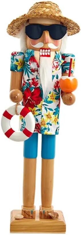 The Bridge Collection Beach Santa Nutcracker - Decorative Tabletop Figurine for Holiday Decor - Beachy Christmas Decor - Wood Vacation Nutcracker Figure