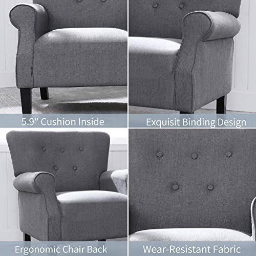 Top Space Modern Accent Arm Chair Single Sofa Comfy Upholstered Roll Arm Chair for Living Room with Wooden Leg ,Grey, Large - Thumbnail 6