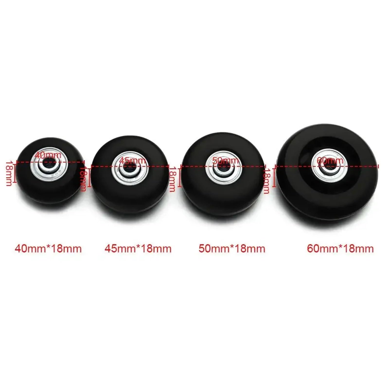 Rueda para Maleta de Viaje Kit De Reparación Y Reemplazo Ruedas Silenciosas For Maletas: Ejes 40 Mm/50 Mm/60 Mm Diámetro(60mm-18mm-4Wheels)