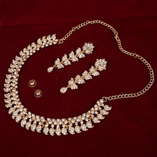 Touchstone PWNSL298-01A--G Indian Jewelry Sets For Women Wedding Necklace Set Gold Statement Jewellery Choker Bollywood Rhinestone Earrings Costume Formal Simple Guest Evening Joyeria In Antique Gold Tone Paisley thumb #4