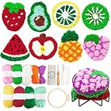 Soleeya Punch Needle Kits Adults Beginner 8 Pcs Punch Needle Coaster Kit Fruit Patterns Stitching...