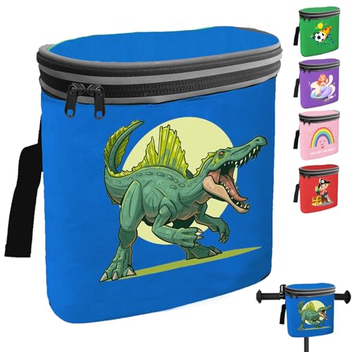 AUNGKWANG Borsa per Manubrio per Bambini, Cestino Bicicletta Anteriore Ragazzo, Borsa da Bicicletta Dinosauri, con Striscia Riflettente, Coperchio Rimovibile, Accessorio per Scooter per Bambini