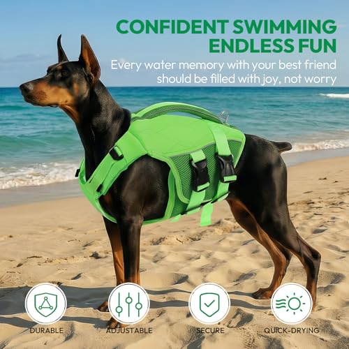 KONVINIT Schwimmweste Hund,Hundeschwimmweste,Schwimmwesten für Hunde -Dog Life Jacket für Kleine Mittel Große Hunde zum Bootfahren,Schwimmen,Surfen,Größenverstellbar mit Griff und Reflektoren