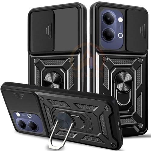Image of Armor Bumper Back Cover Case for Vivo Y21 5G / Y11 5G | Rotating Camera Cover, Ring Holder & Kickstand | Heavy Duty & 360 Degree Protection Back Cover (Black)