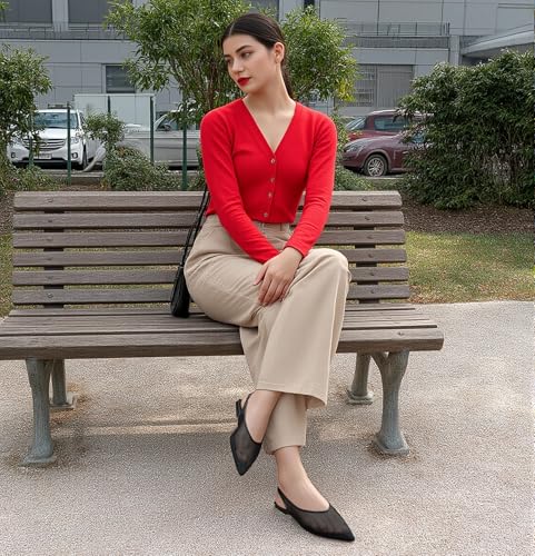 Saekcted Mesh Ballet Flats Shoes for Women Low Heel Pointed Toe Pumps Slingback Flat Shoes Casual Dress 0.4 Inches Heels3