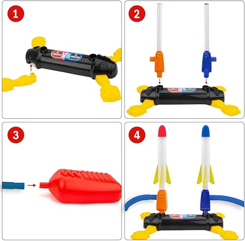 Miniatura 4 de Lanzador de cohetes para niños, juego de duelo al aire libre, juguete lanzador de cohetes de espuma con 8 cohetes de espuma intermitentes para niños